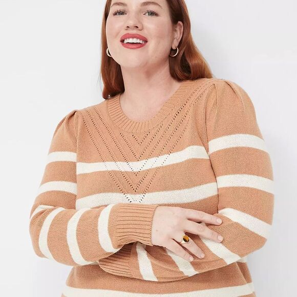 LANE BRYANT - Long Puff-Sleeve Striped Sweater Dress - Picture 3 of 4